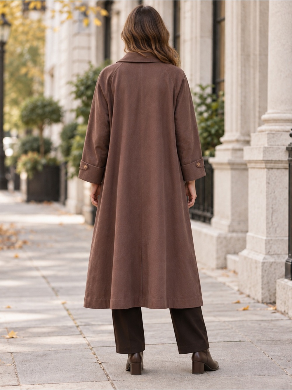 Searle Brown Maxi Trench Coat Size 14 Minimalist A-Line Duster - Picture 2 of 12